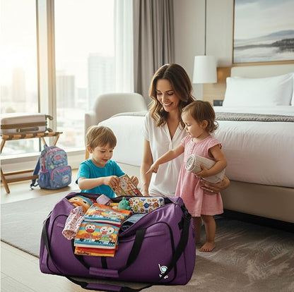 Bago Large Foldable Duffel Bags for Traveling Women & Men - 100L Packable Duffle Bag for Travel with Shoe Compartment - Water Repellant, Heavy Duty, Lightweight Folding & Collapsible (SnowDepPurple)