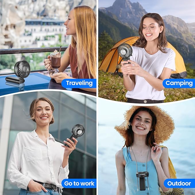 HandFan 5200mAh Upgraded Handheld Fan, 5 Speeds Strong Airflow Hand Fan [27 Working Hours], 180° Foldable Compact Design Personal Fan Handheld with Lanyard for Travel/Disney/Concerts/Women(Black)