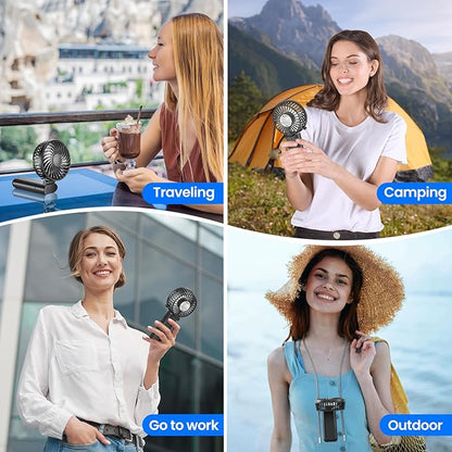 HandFan 5200mAh Upgraded Handheld Fan, 5 Speeds Strong Airflow Hand Fan [27 Working Hours], 180° Foldable Compact Design Personal Fan Handheld with Lanyard for Travel/Disney/Concerts/Women(Black)