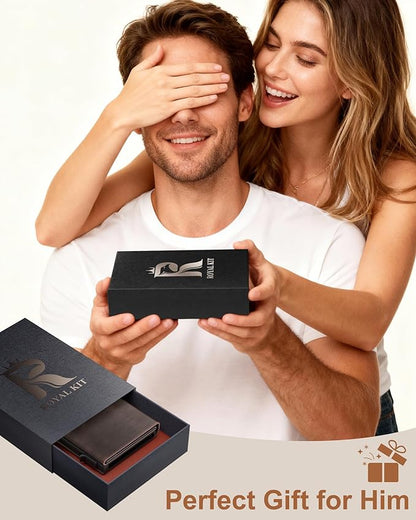 Wallet for Men Card Holder: Pop Up Card Case, RFID Blocking, Premium Genuine Leather, Slim, Minimalist, Front Pocket - 14 Card Capacity | ID Window | Cash Slot (Brown)