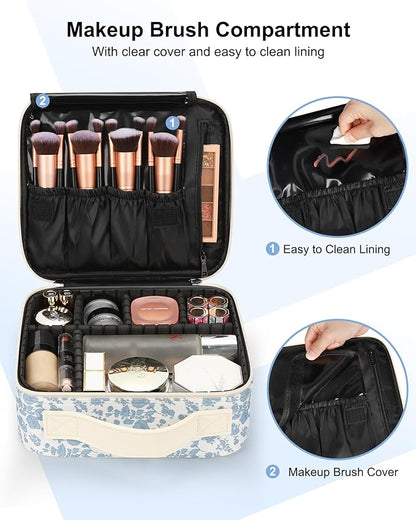 Relavel Travel Makeup Case, Professional Makeup Artist Makeup Bag, Portable Makeup Train Case Organizer with Adjustable Dividers, Cute Cosmetic Bags Birthday Gifts for Girls and Women, Floral Print
