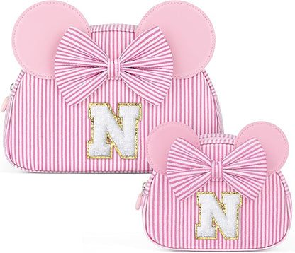 Initial Makeup Bag | Makeup Bags | Travel Cosmetic Bag | Birthday Gifts for Girls | Christmas Gifts for Kids | Birthday Gift for 4 5 6 7 8 9 10 11 12 13 Years Old Girl | Pink N