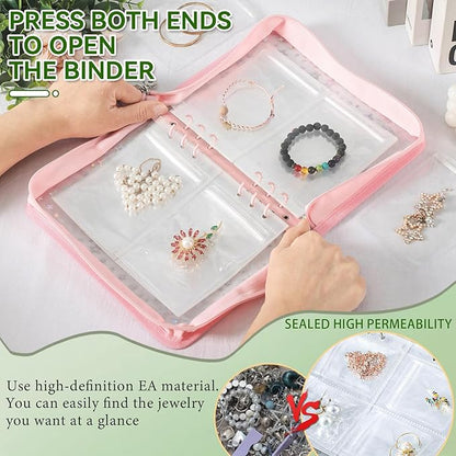Jewelry Organizer Storage Book Travel Large Clear Earring Storage Case Transparent Bracelet Organizer Case (Pink, Set Pack of 2 Jewelry books)