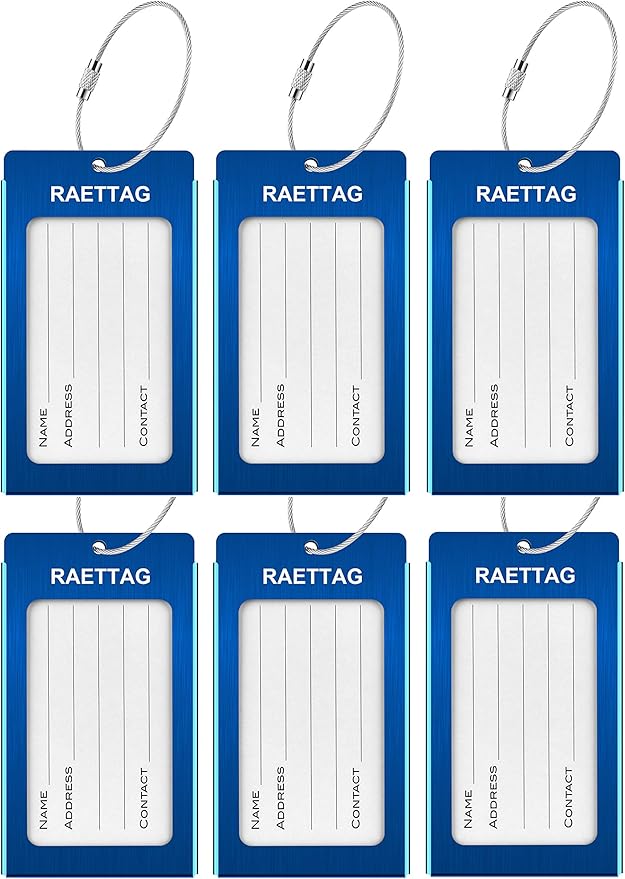 Luggage Tags Metal Suitcase Tags Travel Bag ID Identifier Luggage Tag (Blue 6-Pack)