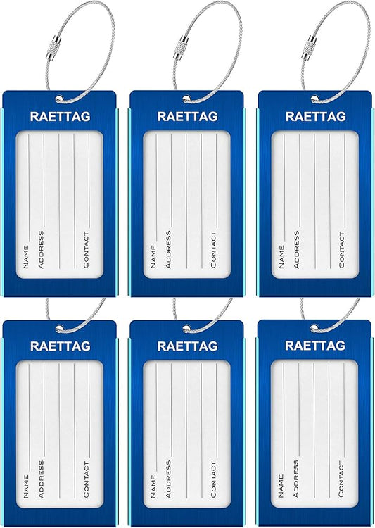 Luggage Tags Metal Suitcase Tags Travel Bag ID Identifier Luggage Tag (Blue 6-Pack)