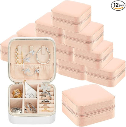 Taiyin 12 Pcs Travel Jewelry Case Box Bridesmaid Gifts Bulk Travel Jewelry Cases Boxes Small Jewels Organizers Mini Accessories Ornaments Storage for Women Girls Wedding Gifts (White,Pink)