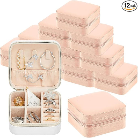 Taiyin 12 Pcs Travel Jewelry Case Box Bridesmaid Gifts Bulk Travel Jewelry Cases Boxes Small Jewels Organizers Mini Accessories Ornaments Storage for Women Girls Wedding Gifts (White,Pink)