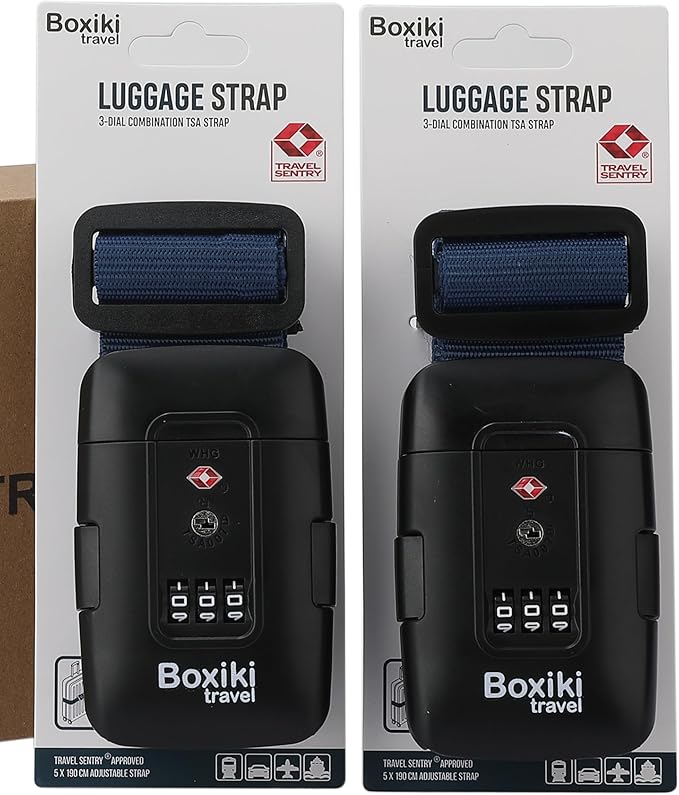 TSA Approved Luggage Straps – Set of 2 Anti-Burst Adjustable Polyester Suitcase Belts with 3-Dial Combination Lock – Prevents Accidental Opening, Secure Travel (Navy)