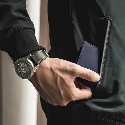 Revelot BiFold Cardholder Wallet/Genuine Leather with RFID Blocking / W1 (Blue Saffiano)