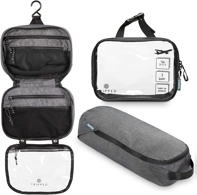 Toiletry Bag Kit Set: Hanging Travel Toiletry Bag + 311 TSA Cosmetic Liquid Bag + Ultralight Accessory Organizer Pouch