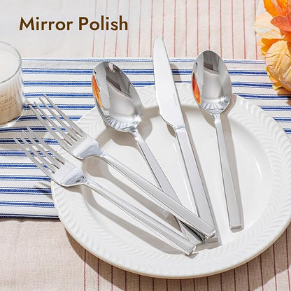 KINGSTONE Silverware Set, 40-Piece Flatware Cutlery Set Premium Stainless Steel, Service for 8, for Kitchen, Home, Wedding, Party, Mirror Polished and Dishwasher Safe