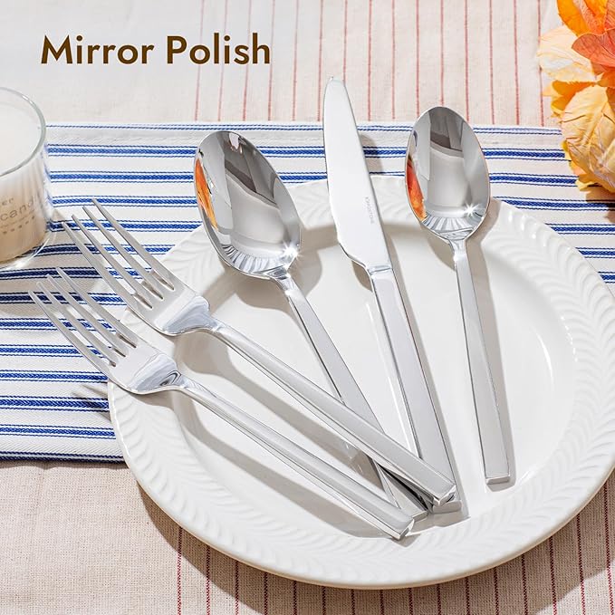 KINGSTONE Silverware Set, 20-Piece Flatware Cutlery Set Premium Stainless Steel, Service for 4, for Kitchen, Home, Wedding, Party, Mirror Polished and Dishwasher Safe