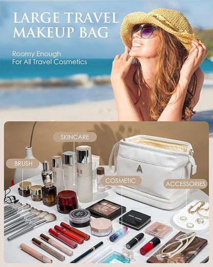 Gifts for Young Women-Appreciation Gifts, Makeup Bag for Women, Personalized Double Layer Cosmetic Bag with Makeup Brush Organizer, Travel Toiletry Bag Gift for Mom/Sister