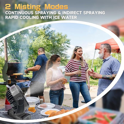 Oscillating Misting Fan Battery Powered- 20000mAh Rechargeable,Blow Cold Air, 3 Spray Modes, LED Lantern, Portable Outdoor Fan for Pet Patio, BBQ, Travel, Gym Black