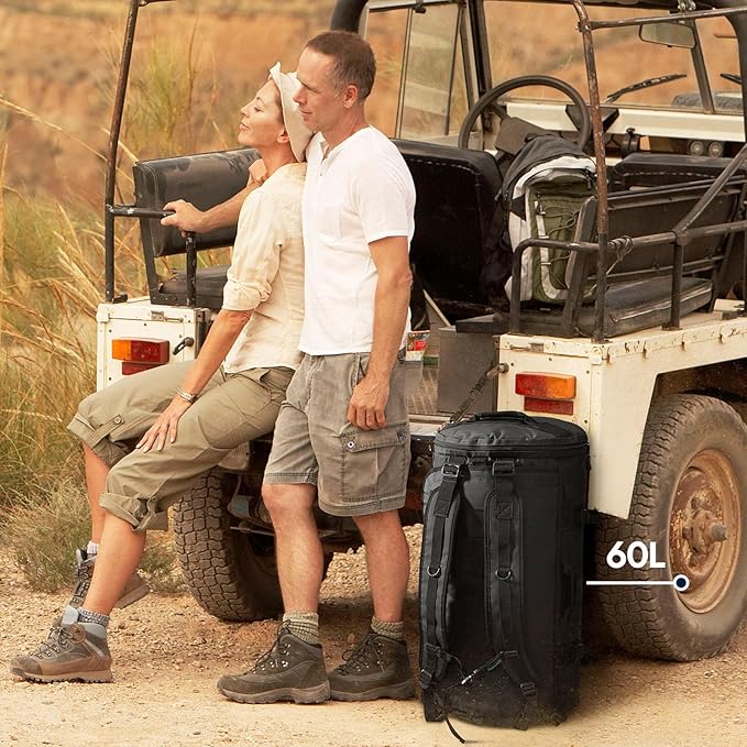 Haimont Duffle Backpack for Men Women, Convertible Travel Duffel Bag Backpack with Shoes Compartment, Heavy Duty Weekender Bags for Sports Gym, Traveling, Camping, Water-resistant, 60L, Black