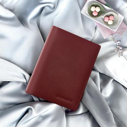 Genuine Leather Passport Holder Wallet Cover for Women,Rfid Travel Wallet Passport Document Holder with Zipper Pocket & Transparent Window Gift for Women - Wine Red