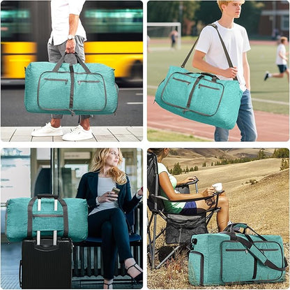 Vomgomfom 65L/85L/115L Foldable Travel Duffle Bag, Lightweight Checked Luggage with Shoe Compartment, Water-Resistant Weekender Overnight Bag for Men & Women