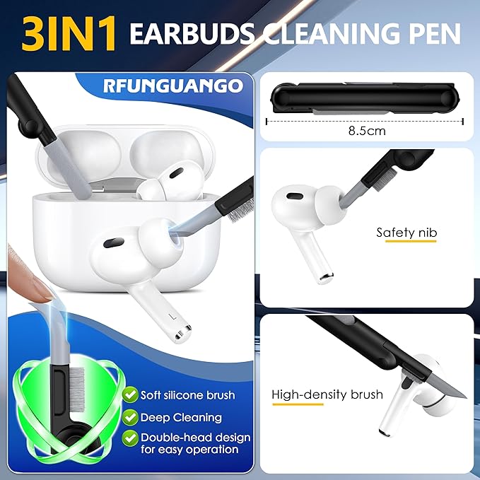 RFUNGUANGO for AirPods Pro 2nd Gen Case with Cleaning Kit, Military Hard Case Protective Armor with Lock, for AirPod Gen 2 Charging Case (2023/2022/2019, 2nd Gen/1st Gen), Front LED Visible, Silver.