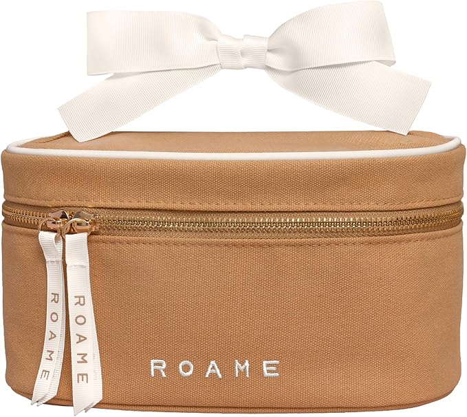 Roame Everyday Vanity Bag – Elegant Canvas Cosmetic Travel Bag with Zipper, Spacious Toiletry Organizer & Makeup Pouch for Women – Stylish Daily Companion for Life at Home or On-the-Go