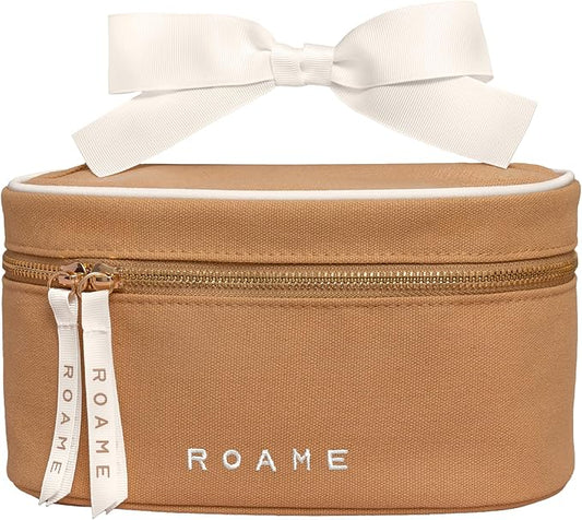 Roame Everyday Vanity Bag – Elegant Canvas Cosmetic Travel Bag with Zipper, Spacious Toiletry Organizer & Makeup Pouch for Women – Stylish Daily Companion for Life at Home or On-the-Go