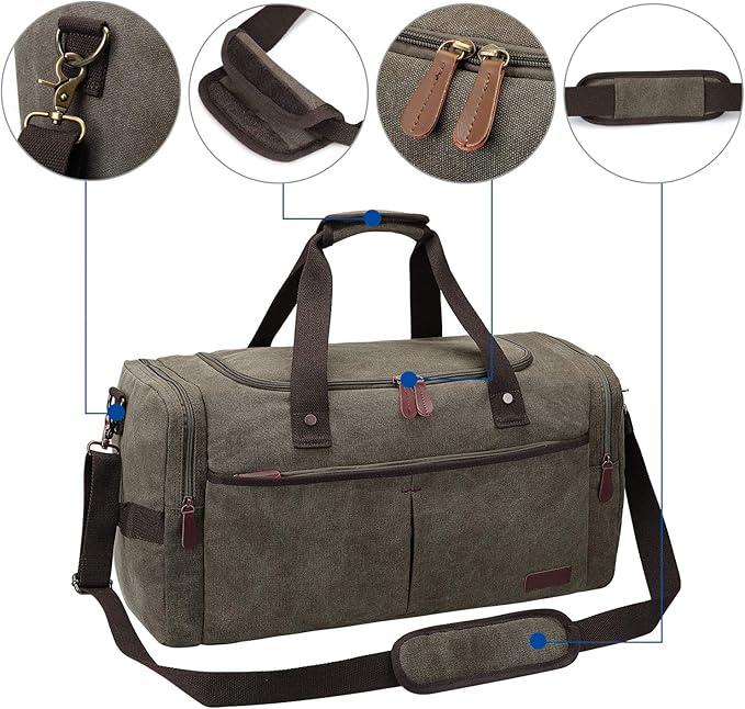 S-ZONE Canvas Duffel Bag for Travel 45L Weekender Overnight Bags with Shoes Compartment for Men