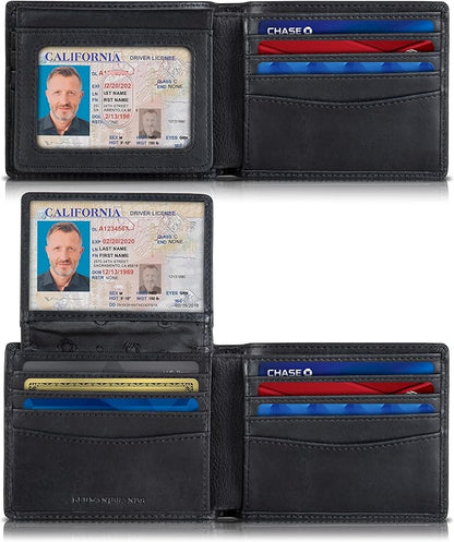 SERMAN BRANDS 2 ID Window Wallet for Men RFID Blocking Leather, Bifold Top Flip, Extra Capacity Travel Wallet