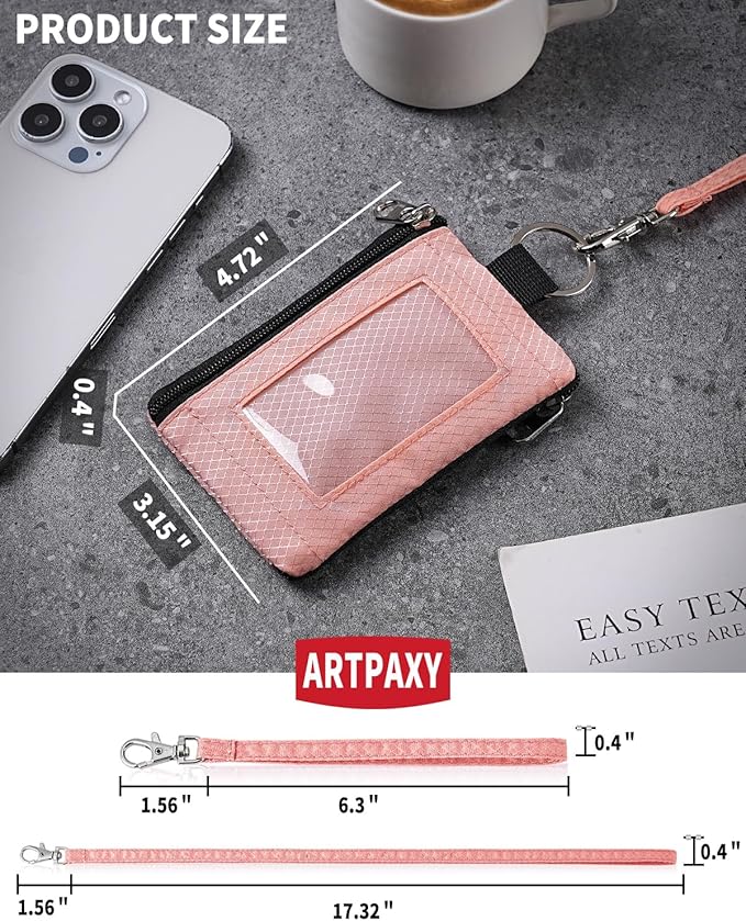 Minimalist Wallet For Mens Womens, Keychain RFID Blocking Zipper Small Wallet with ID Window 2 Lanyards,Water Resistant Travel Cash Card Coin Case Boys Girls