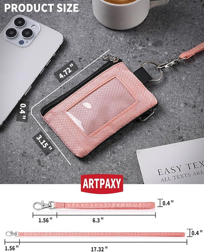 Minimalist Wallet For Mens Womens, Keychain RFID Blocking Zipper Small Wallet with ID Window 2 Lanyards,Water Resistant Travel Cash Card Coin Case Boys Girls