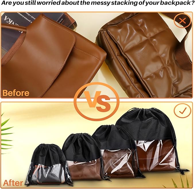 Shappy 12 Pcs Dustproof Drawstring Bags Purse Dust Storage Bags for Handbags Covers Non Woven Fabric Cloth Pouch String Packing Organizer Shoe Pouch(Assorted Sizes,Black)