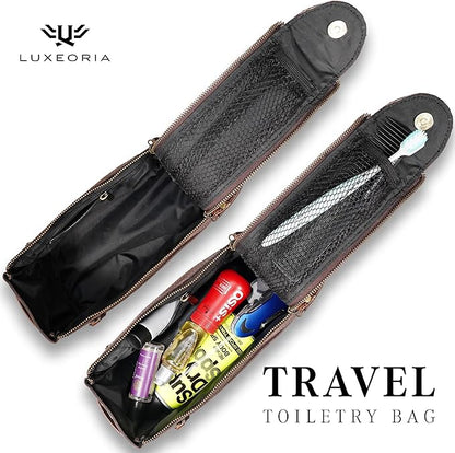 LUXEORIA Genuine Leather Toiletry Bags for Men and Women, Handmade Premium Leather Dopp Kit and Shaving Bag, Cosmetic Bag for Womens and Mens, Travel Essentials & Organizers