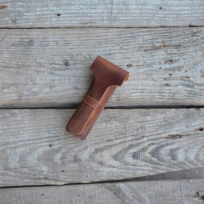JJNUSA Handmade Sleeve Travel Pouch Leather Safety Razor Case, Double Edge Razor 4.5", Old Fashioned Razor Sleeve Shaving Accessories Men's Shaving Razor Brown