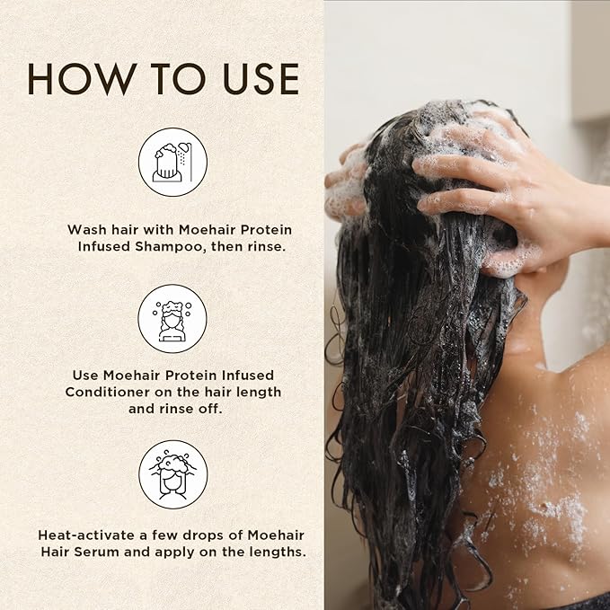 MOEHAIR Travel Kit | Protein Infused Shampoo and Conditioner Set with Frizz Control | Travel Size (3.4 Fl. Oz) Shampoo, Conditioner and Serum