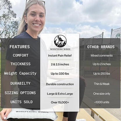 Whispering Winds Inflatable Seat Cushion - Comfortable Blow-up Foam Pad for Airplane, Travel, Stadium, Outdoors, Camping, Car & More