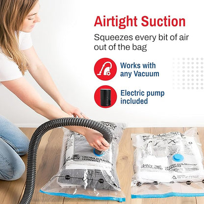 10-Pack Variety Vacuum Storage Bags for Comforters, Blankets & Clothes – Vacuum Sealed Compression Bags with Hand Pump – Space Saver Storage Bags for Bedding,Travel & Organization (2S, 2M, 3L & 3XL)