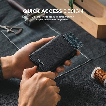 VULKIT Pop up Card Wallet Minimalist Cash Wallets RFID Blocking Leather Smart Credit Card Holder with ID window for Men(Cross Black)