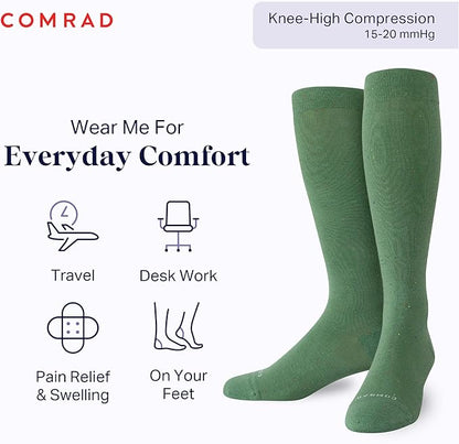 Comrad Recycled Cotton Knee High Socks - 15-20mmHg Graduated Compression Socks - Soft & Breathable Support Socks, Unisex