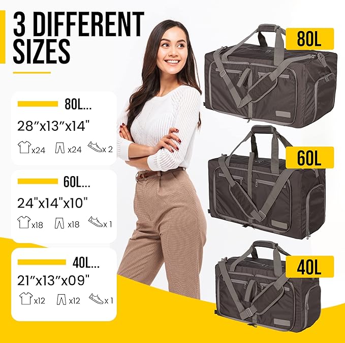 LEGEND 40L Foldable Duffle Bag for Travel - Packable Duffle Bags w/Shoe Compartment - Tear Resistant Collapsible Duffel Bags for Traveling - Lightweight Folding Duffel Bag for Men & Women -Chocolate