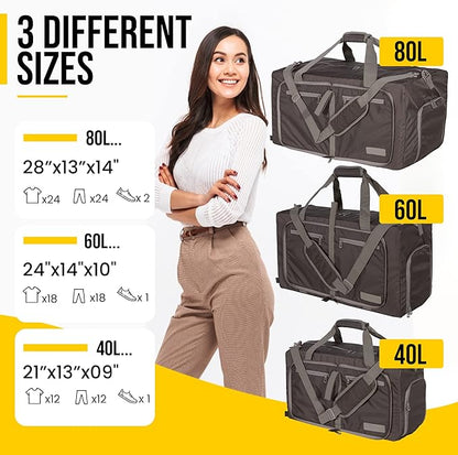 LEGEND 40L Foldable Duffle Bag for Travel - Packable Duffle Bags w/Shoe Compartment - Tear Resistant Collapsible Duffel Bags for Traveling - Lightweight Folding Duffel Bag for Men & Women -Chocolate