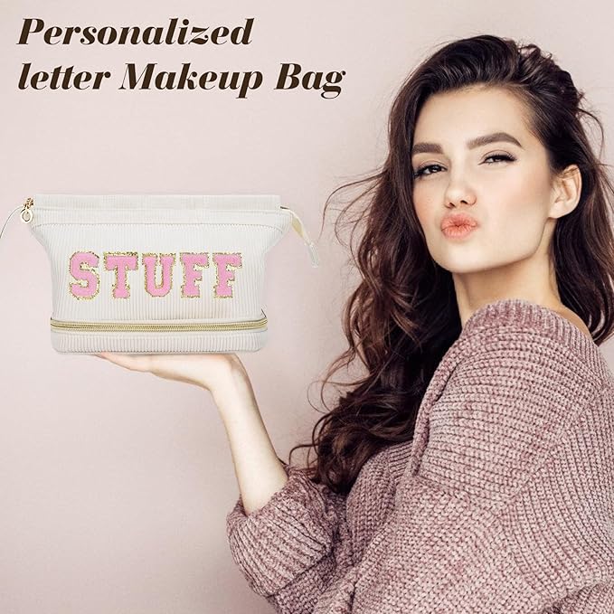 Travel Make up Bag Double Layer Cosmetic Bag Gift for Women Preppy Stuff Bag for Her Mom Girlfriend Wife Teacher 12 13 14 15 16 Years Old Teen Girl Gifts Trendy Bag
