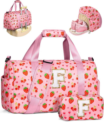 Initial Duffle Bag for Kids Girl, Tween Girls Trendy Stuff, Gifts for Teenage Girls, Travel Bag with Shoe Compartment & Wet Separation, Gifts for Daughter Granddaughter Niece Sister