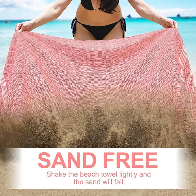 Genovega 6 Packs Oversized Turkish Beach Towels Set Bulk 74"x38" Extra Large Sand Free Quick Dry Swim Bath Pool Towel Travel Blanket Adult Essentials Cruise Accessories Vacation Red Stuff