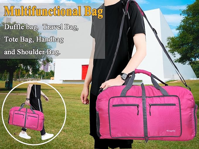 Woogwin Travel Duffel Bag Large Foldable Waterproof Overnight Bag for Beach Swim Bags Pool Sports Gym
