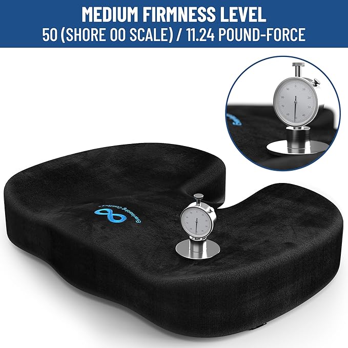 Everlasting Comfort Doctor Recommended Memory Foam Seat Cushion for Office Chairs & Car - Ergonomic Office Desk Accessories - Cushions for Tailbone Pain Relief, Sciatica & Back Support Pillow