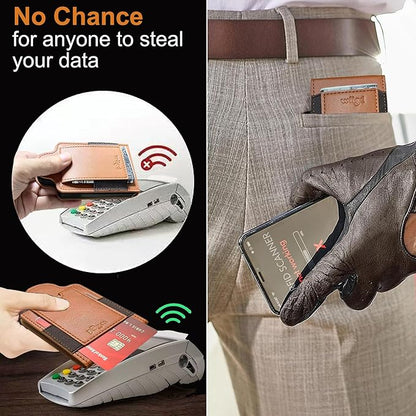 RFID Blocking Leather Wallet with Patented Rotating Card Holder – (5+3) 8 Card Slots, ID Window & Cash Pocket | Patented Anti-Theft Design (Brown)