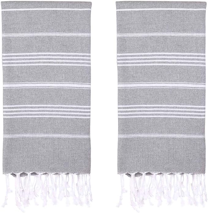 Turkish Beach Towels, Pack of 2 | Oversized, Quick Dry, Sand Free | 100% Cotton, Large 38x71 Towels for Beach, Pool, Travel | Ultra-Soft, Compact, and Absorbent | Gray