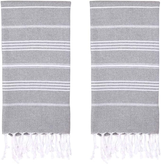 Turkish Beach Towels, Pack of 2 | Oversized, Quick Dry, Sand Free | 100% Cotton, Large 38x71 Towels for Beach, Pool, Travel | Ultra-Soft, Compact, and Absorbent | Gray