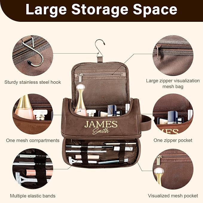 Personalized Gifts for Men, Mens Personalize Toiletry Bag, Custom Leather Toiletries Travel Bag, Customize Shaving Kit, Men's Gift Ideas for Christmas, Anniversary, Birthday, Dad, Grandpa, Lover