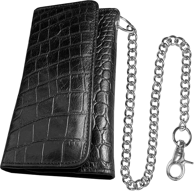 IBRO VINTAGE Motorcycle Chain Wallet for Men – Premium Cowhide Leather, RFID Tri-Fold Biker Wallet with Heavy Duty Chain for Bikers Truckers & Hunters, Credit Card Money Organizer Long Wallet