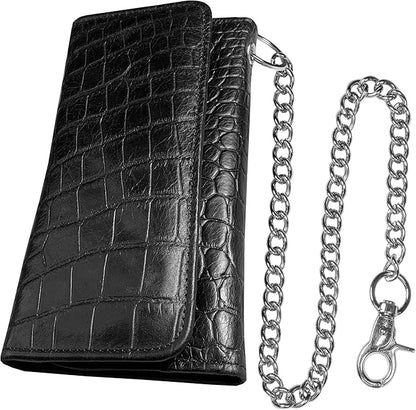IBRO VINTAGE Motorcycle Chain Wallet for Men – Premium Cowhide Leather, RFID Tri-Fold Biker Wallet with Heavy Duty Chain for Bikers Truckers & Hunters, Credit Card Money Organizer Long Wallet