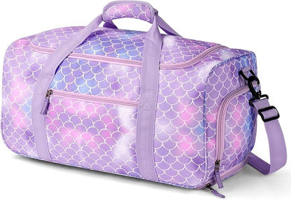 Choco Mocha Girls Mermaid Suitcase with Wheels Kids Purple Rolling Duffle Bag for Camping Teen Girls Toddler Luggage Bag for Travel, 22inch